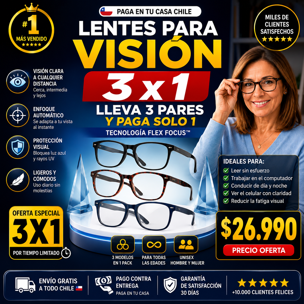 3x1 Lentes One Power ORIGINAL + estuche protector de regalo🎁 – Visión Clara y Descanso Visual al Instante