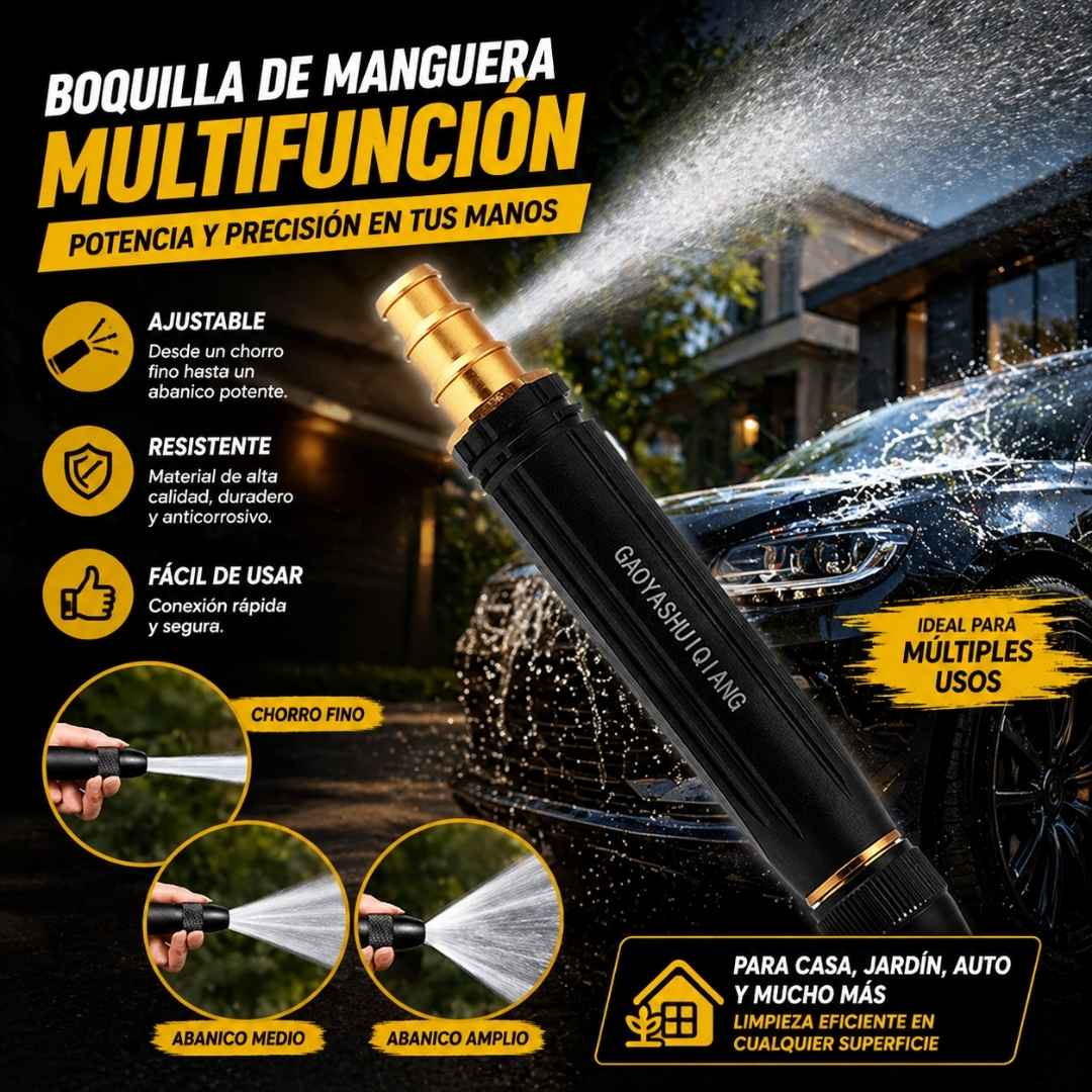3 en 1 Boquilla de Alta Presión en Bronce: Convierte tu Manguera en una Potente Hidrolavadora