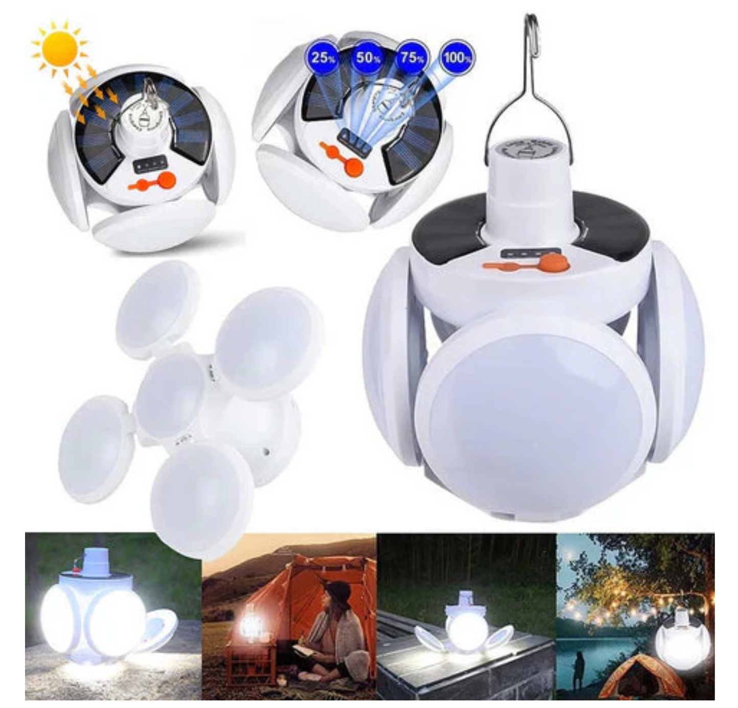 Lámpara Solar Esfera de 4 Aspas Plegable