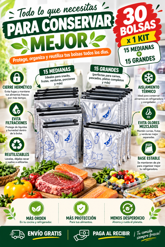 30x1 🩷 ConservaMax Pro® — 30 paquetes Herméticos para Conservar tus Alimentos