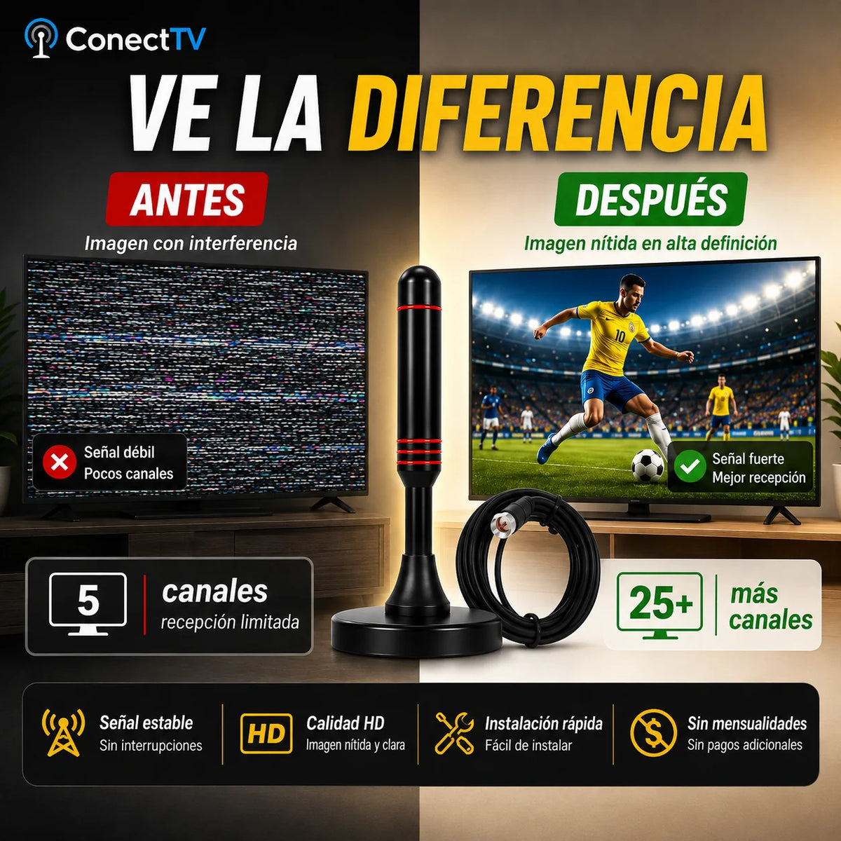 📺 Antena ConectTV™ | Canales HD Sin Mensualidades — ¡No Más VTR, Claro ni Movistar!