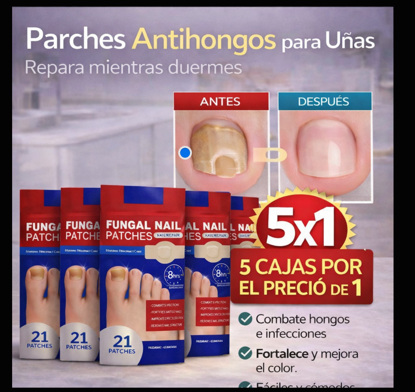 5x1  ( 5 cajas  80 parches ) FUNGAL NAIL  ORIGINAL – ¡Despídete del hongo para siempre de tus uñas!
