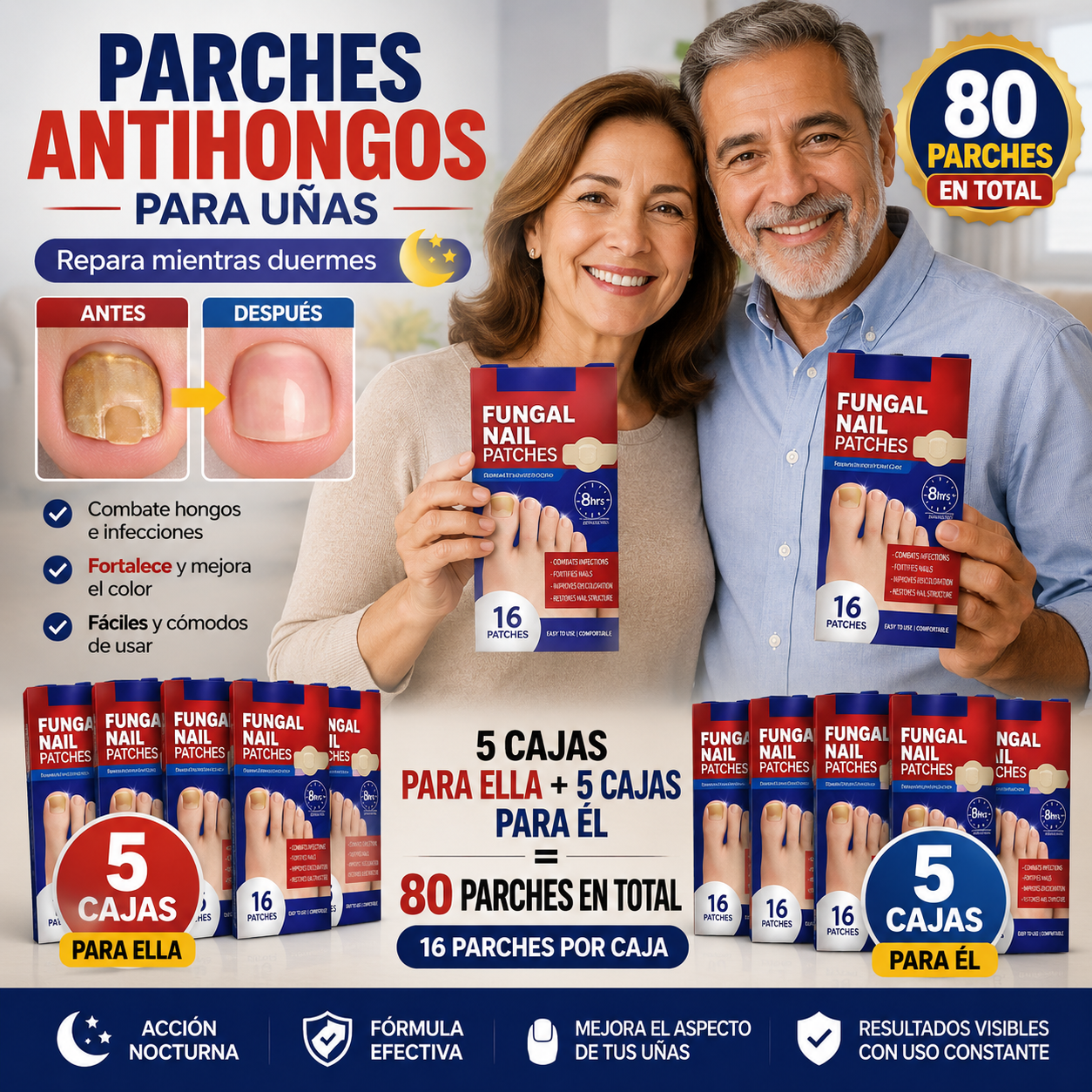5x1  ( 5 cajas  80 parches ) FUNGAL NAIL  ORIGINAL – ¡Despídete del hongo para siempre de tus uñas!