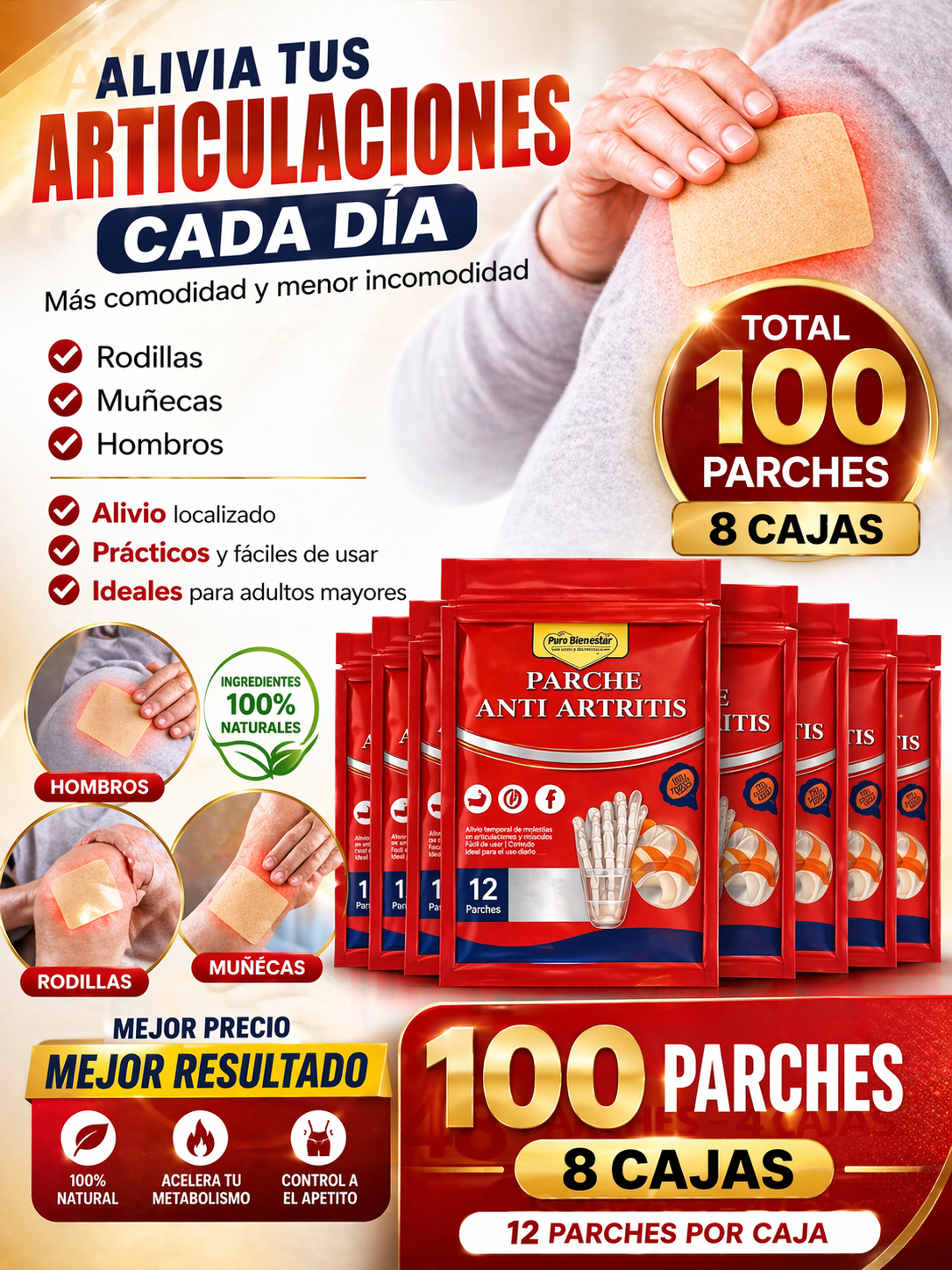 8x1 Pack Familiar 100 Parches  – Cuidado Continuo para Articulaciones 🩹🦵 OFERTA