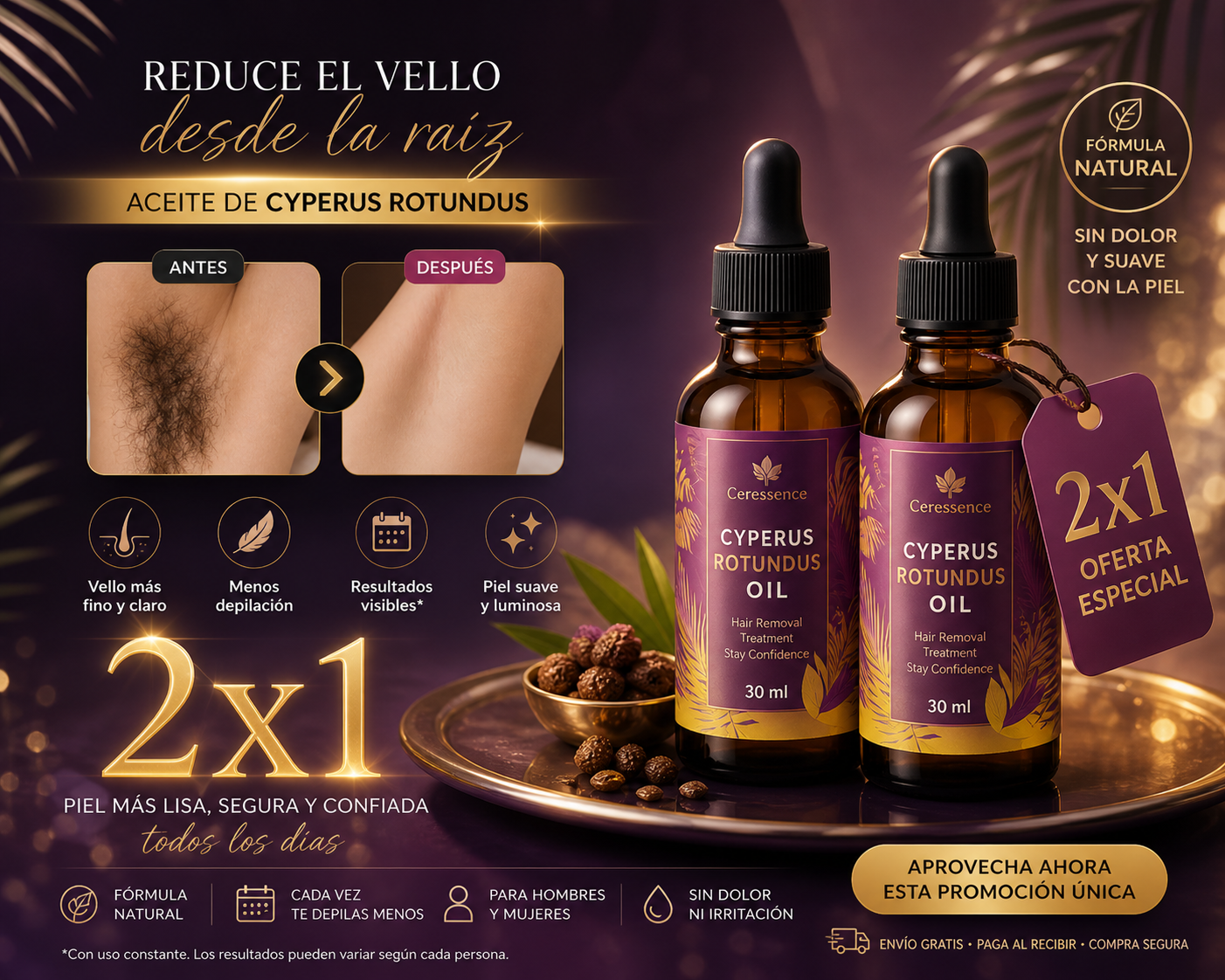 2x1 Cyperus Rotundus Renovia™ | Detén el crecimiento del vello no deseado de forma natural