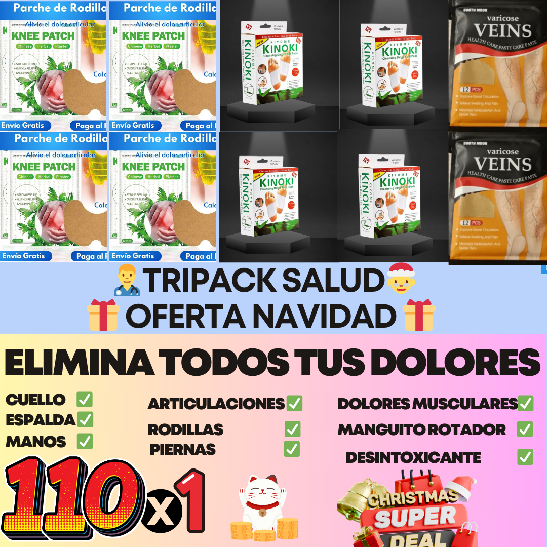 DETOX - 40 PARCHES RODILLA - 40 KINOKIS DESINTOXICANTES - 24 PARCHES ANTI VARICES