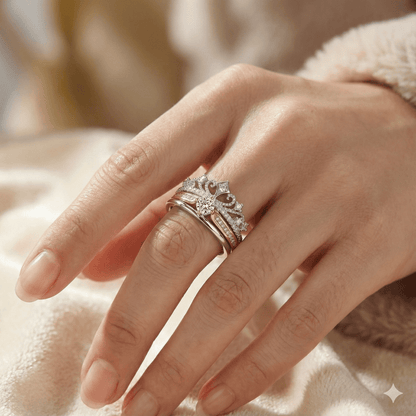Anillo Corona Real Dúo - Anillo ajustable bañado en plata 925 y oro rosa